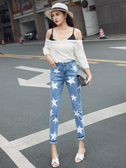 Blue Star Print Skinny Jeans