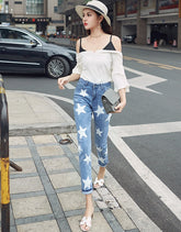 Blue Star Print Skinny Jeans