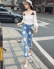 Blue Star Print Skinny Jeans