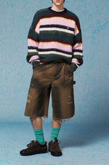 Multicolor Fuzzy Striped Knit Sweater