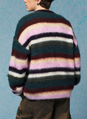 Multicolor Fuzzy Striped Knit Sweater