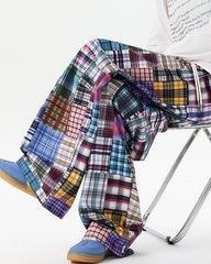 Multicolored Plaid Patchwork Pants