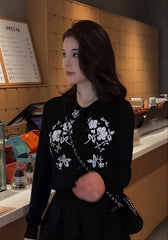 Navy Blue Floral Cardigan