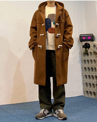 Navy Blue Hooded Long Coat