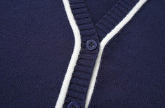 Navy Blue Lined V-Neck Cardigan