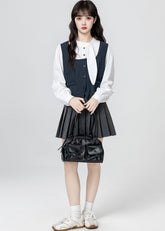 Navy Blue Long Sleeve Tie Detail Shirt Top
