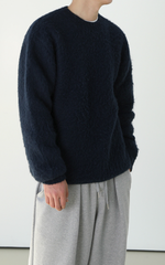 Navy Blue Plush Crew Neck Sweater