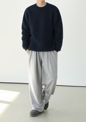Navy Blue Plush Crew Neck Sweater