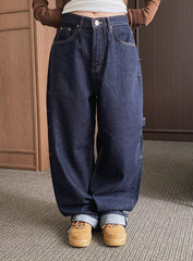 Navy Blue Side-Strap Harem Jeans