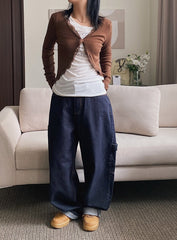 Navy Blue Side-Strap Harem Jeans