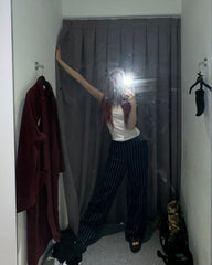 Navy Blue Striped Mopping Pants