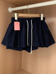 Navy Flowy Drawstring Skort