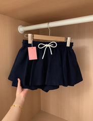 Navy Flowy Drawstring Skort