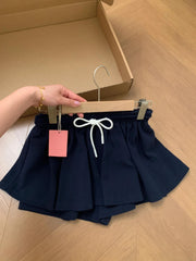 Navy Flowy Drawstring Skort