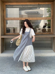Navy Plaid Suspender Dress Two Piece Summer Set