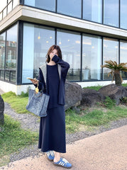 Navy Striped Hoodie Skirt Set Casual Preppy Style
