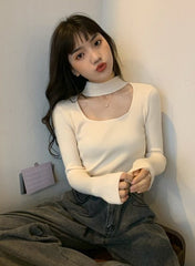 Beige Cut-Out Mock Neck Top