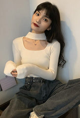 Beige Cut-Out Mock Neck Top