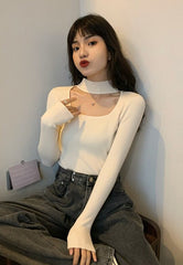 Beige Cut-Out Mock Neck Top