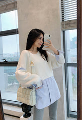 Beige Sweater With Blue Inner Shirt