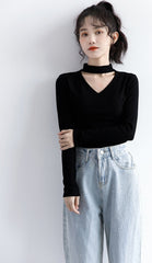 New Black Vneck Long Sleeve Top