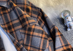 Grey And Orange Plaid Long Sleeve Shirt