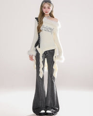 Off Shoulder Concert Style Sweater Top