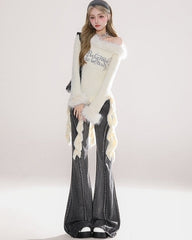 Off Shoulder Concert Style Sweater Top