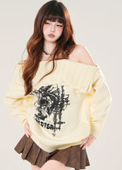 Off Shoulder Lace Knit Sweater