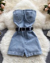 Blue Denim Short Jumpsuit
