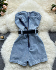 Blue Denim Short Jumpsuit