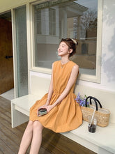 Orange Floral Sleeveless Casual Mini Dress