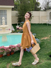 Orange Floral Sleeveless Casual Mini Dress