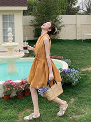 Orange Floral Sleeveless Casual Mini Dress