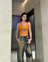 Orange Hooded Halter Crop Top