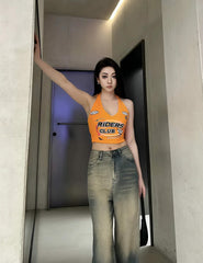 Orange Hooded Halter Crop Top