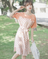 Orange Two-Piece Illusion Polka Dot Dress