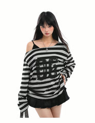 Oversized Striped Off Shoulder Sweatshirt