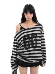 Oversized Striped Off Shoulder Sweatshirt