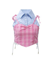 Pink And Blue Plaid Crop Top