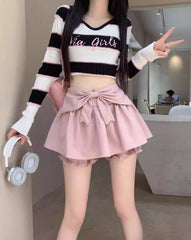 Pink Bow Flowy Mini Skirt