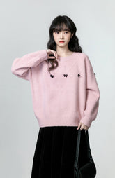 Pink Bow Knit Pullover Sweater