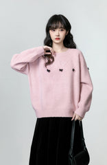 Pink Bow Knit Pullover Sweater