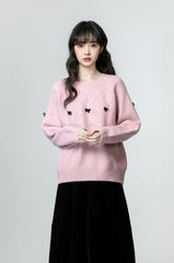 Pink Bow Knit Pullover Sweater