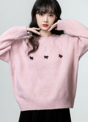 Pink Bow Knit Pullover Sweater