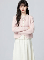Pink Bow Layered Knit Cardigan Short Jacket