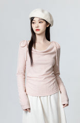 Pink Bow Tie Irregular Long Sleeve Top