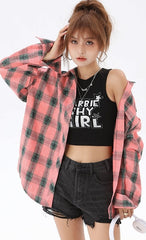 Pink Button Up Plaid Shirt