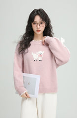 Pink Cartoon Bow Knit Sweater