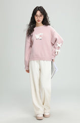 Pink Cartoon Bow Knit Sweater